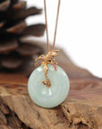 Baikalla Jewelry 18k Gold Jadeite Necklace Baikalla™ "Good Luck Birdie" 18k Rose Gold Genuine Burmese Jadeite Lucky Kou Kou Pendant Necklace With Ruby