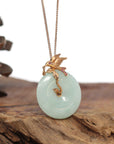 Baikalla Jewelry 18k Gold Jadeite Necklace Baikalla™ "Good Luck Birdie" 18k Rose Gold Genuine Burmese Jadeite Lucky Kou Kou Pendant Necklace With Ruby