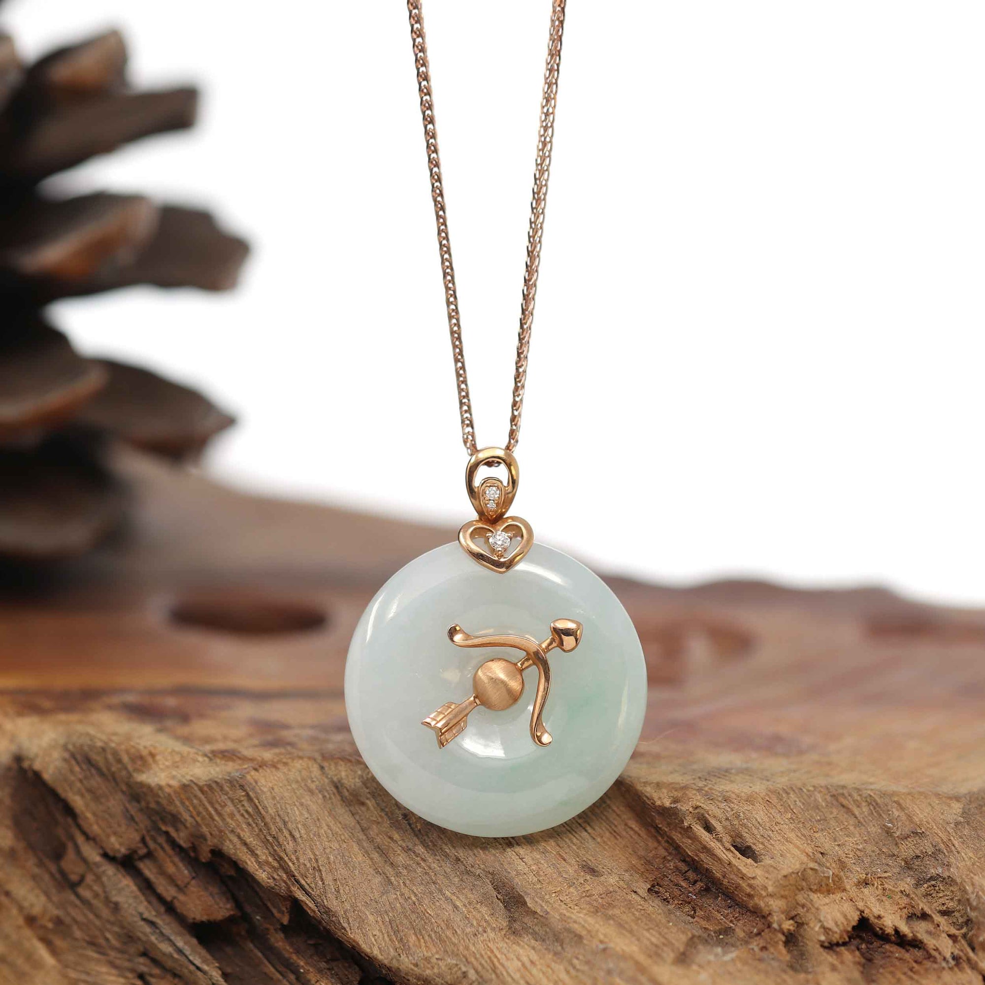 Baikalla Jewelry Gold Jadeite Pendant Pendant Only 18k Rose Gold Genuine Jadeite Constellation Horoscope (Sagittarius) Necklace Pendant With Diamonds