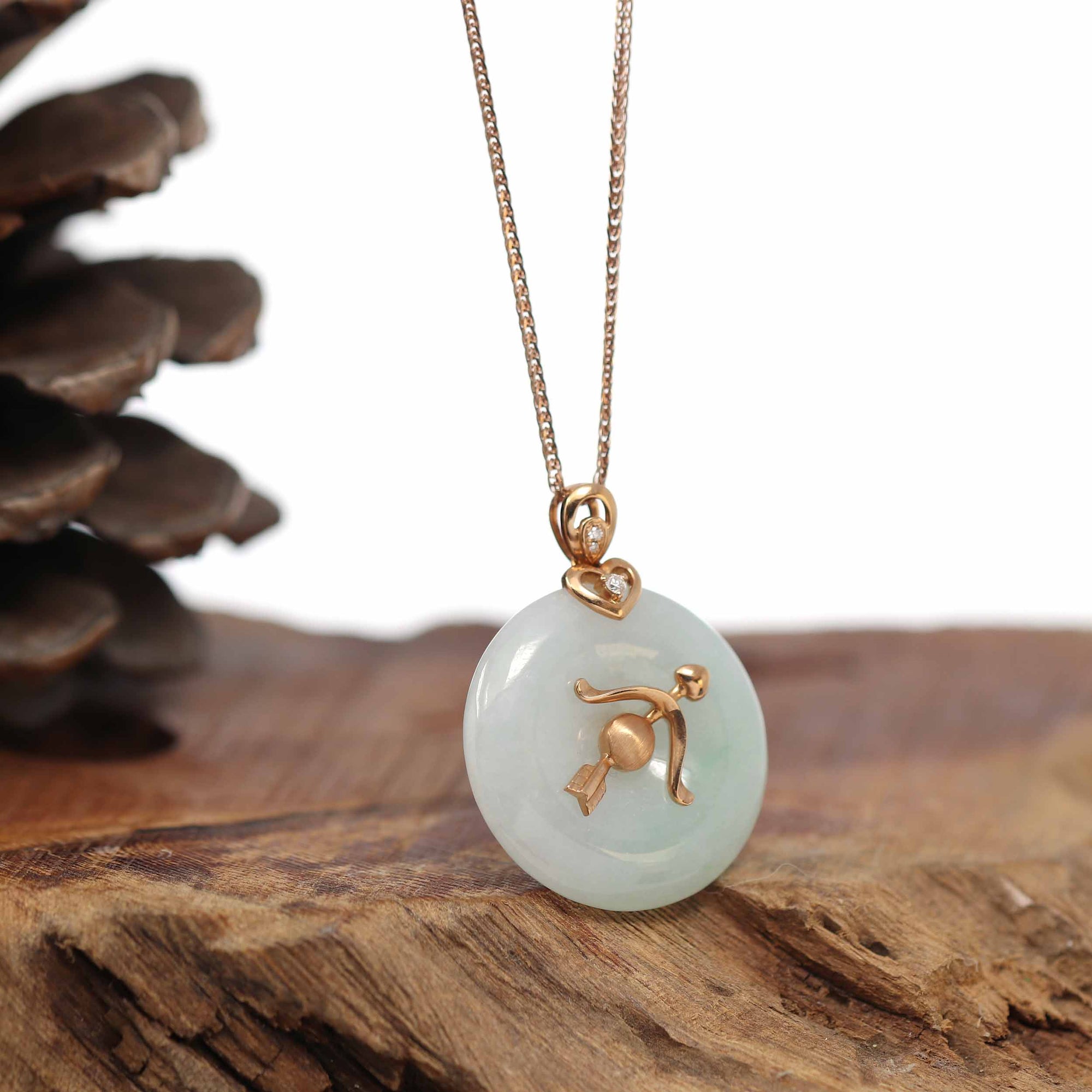 Baikalla Jewelry Gold Jadeite Pendant 18k Rose Gold Genuine Jadeite Constellation Horoscope (Sagittarius) Necklace Pendant With Diamonds