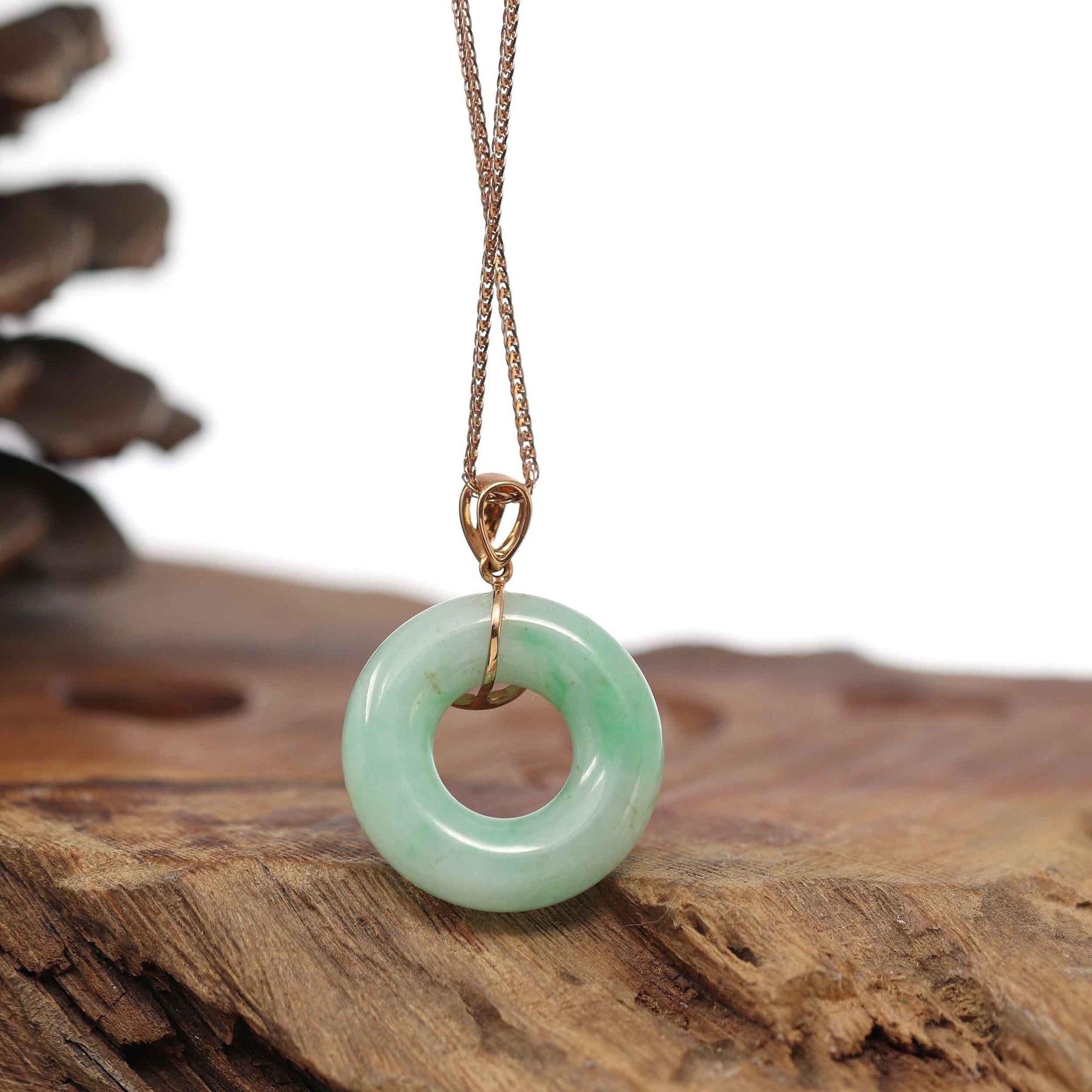 Baikalla Jewelry 18k Gold Jadeite Necklace Baikalla™ "Good Luck Birdie" 18k Rose Gold Genuine Burmese Jadeite Lucky Kou Kou Pendant Necklace With Diamond