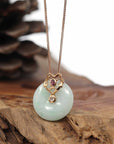 Baikalla Jewelry God Jadeite Necklace 18k Rose Gold Genuine Jadeite Constellation (Leo) Necklace Pendant with Tourmaline