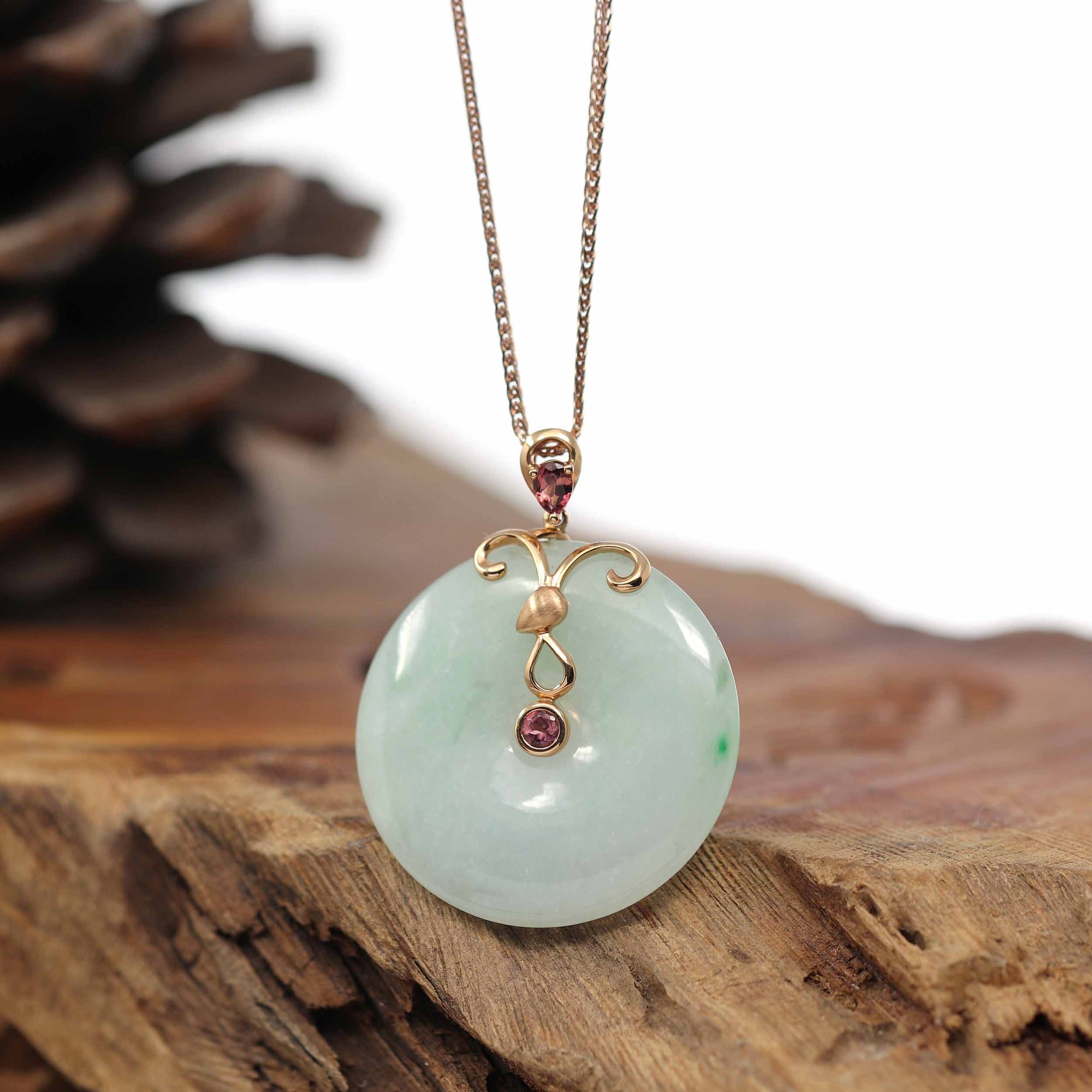 Baikalla Jewelry Jade Pendant Pendant Only 18k Rose Gold Genuine Burmese Jadeite Constellation (Aries) Necklace Pendant with Tourmaline