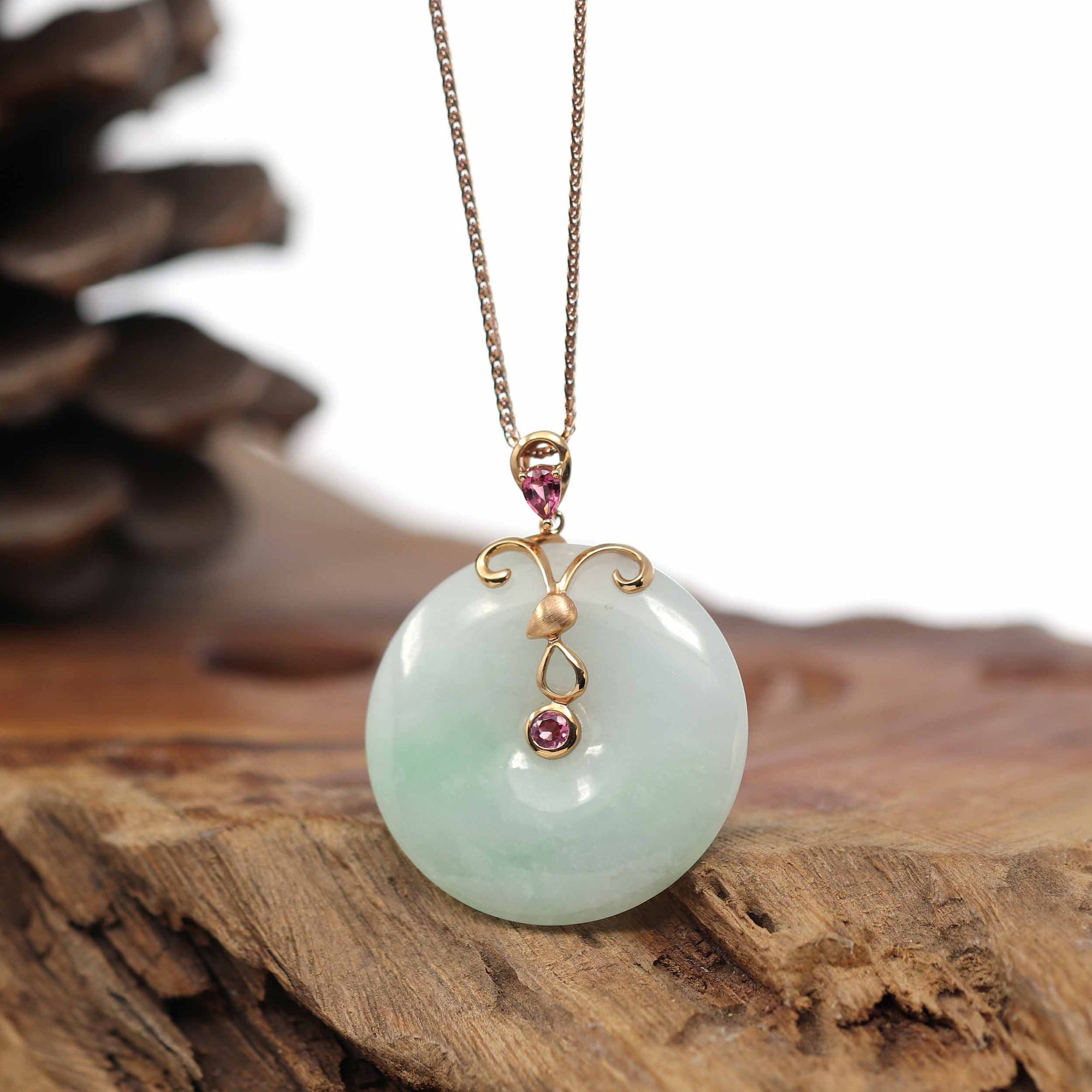 Baikalla Jewelry Jade Pendant Pendant Only 18k Rose Gold Genuine Burmese Jadeite Constellation (Aries) Necklace Pendant with Tourmaline