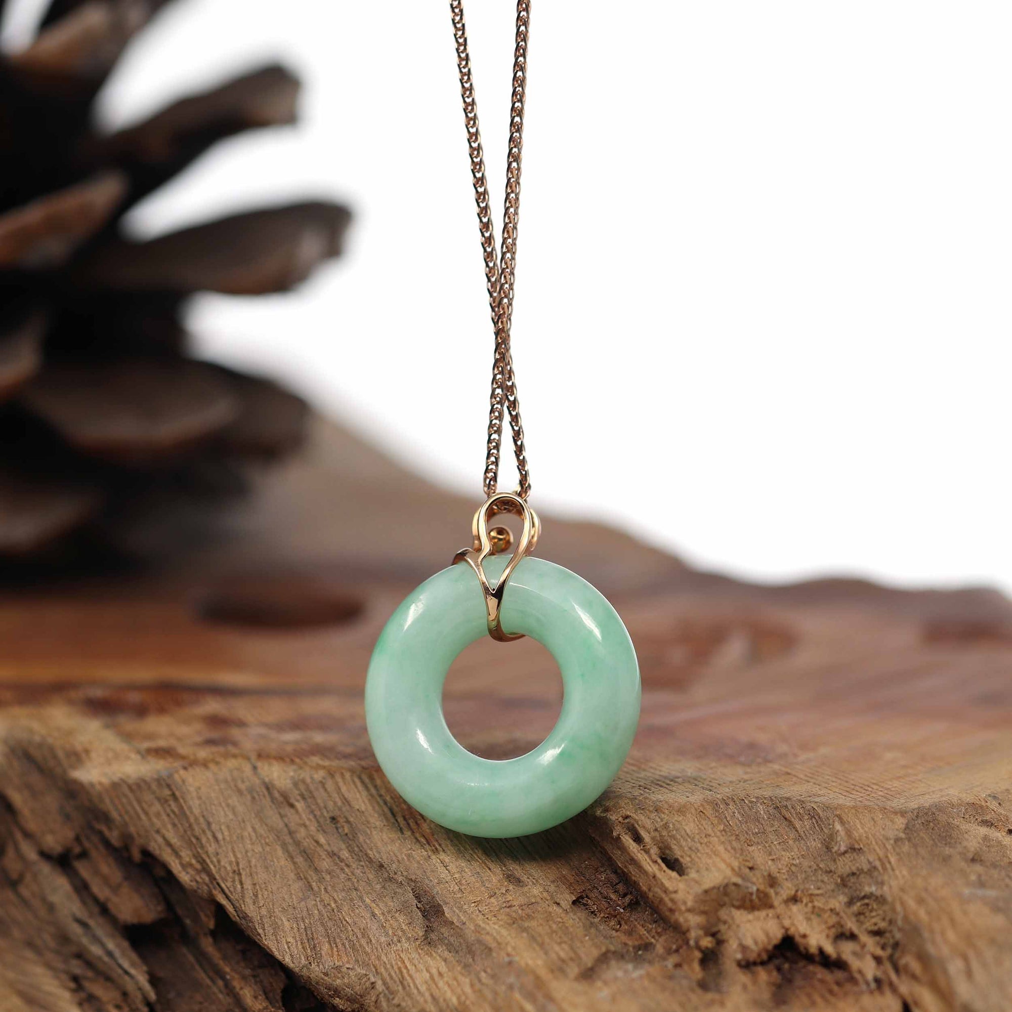 Baikalla Jewelry 18k Gold Jadeite Necklace Baikalla™ "Good Luck Birdie" 18k Rose Gold Genuine Burmese Jadeite Lucky Kou Kou Pendant Necklace With Ruby