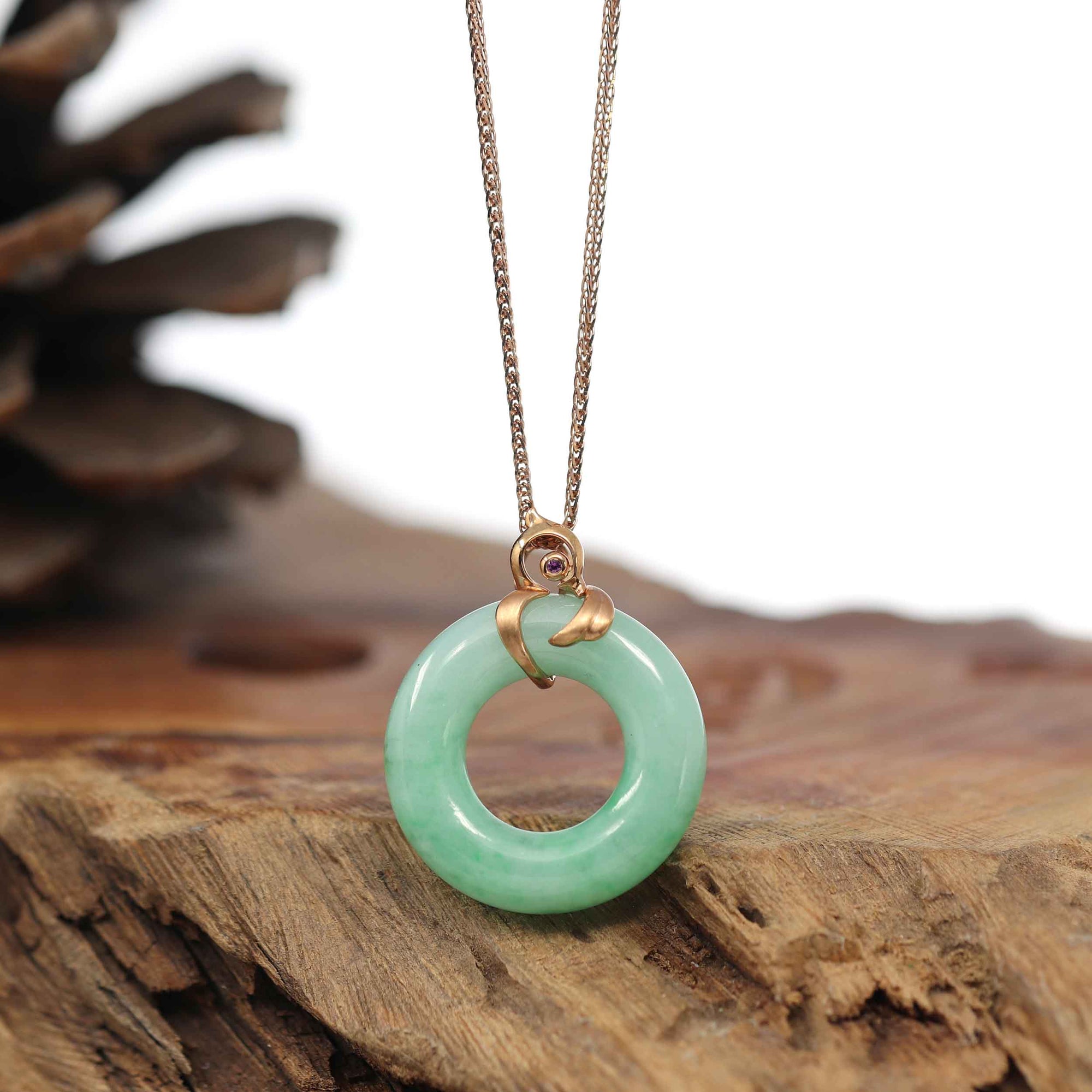 Baikalla Jewelry 18k Gold Jadeite Necklace Pendant Only Baikalla™ "Good Luck Birdie" 18k Rose Gold Genuine Burmese Jadeite Lucky Kou Kou Pendant Necklace With Ruby