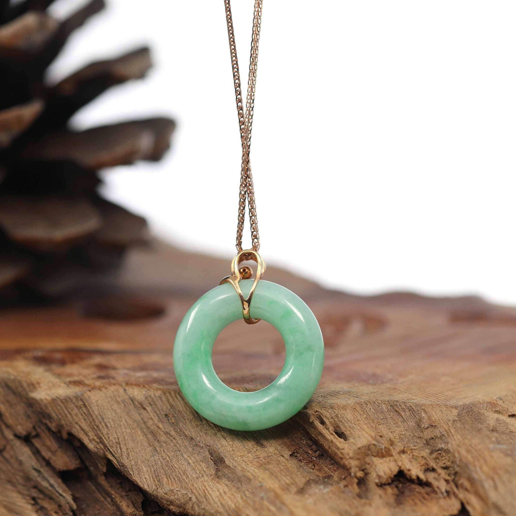 Baikalla Jewelry 18k Gold Jadeite Necklace Baikalla™ "Good Luck Birdie" 18k Rose Gold Genuine Burmese Jadeite Lucky Kou Kou Pendant Necklace With Ruby