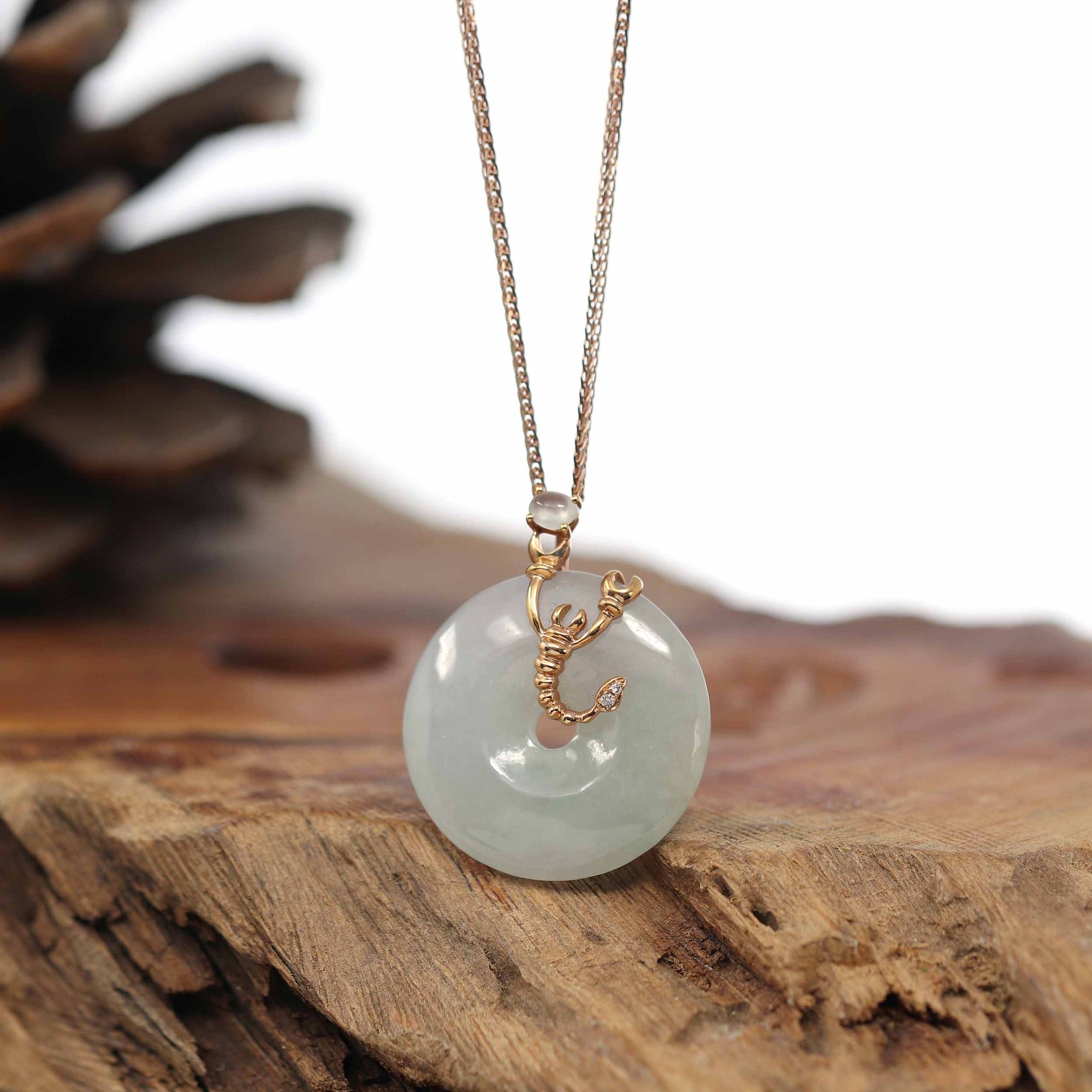 Baikalla Jewelry Gold Jadeite Pendant Pendant Only 18k Rose Gold Genuine Burmese Jadeite Constellation (Scorpio) Necklace Pendant