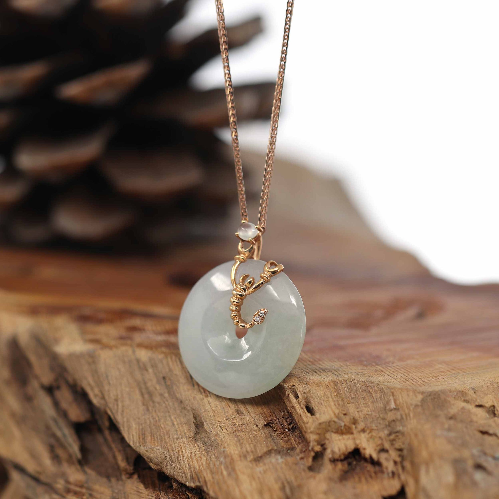 Baikalla Jewelry Gold Jadeite Pendant 18k Rose Gold Genuine Burmese Jadeite Constellation (Scorpio) Necklace Pendant