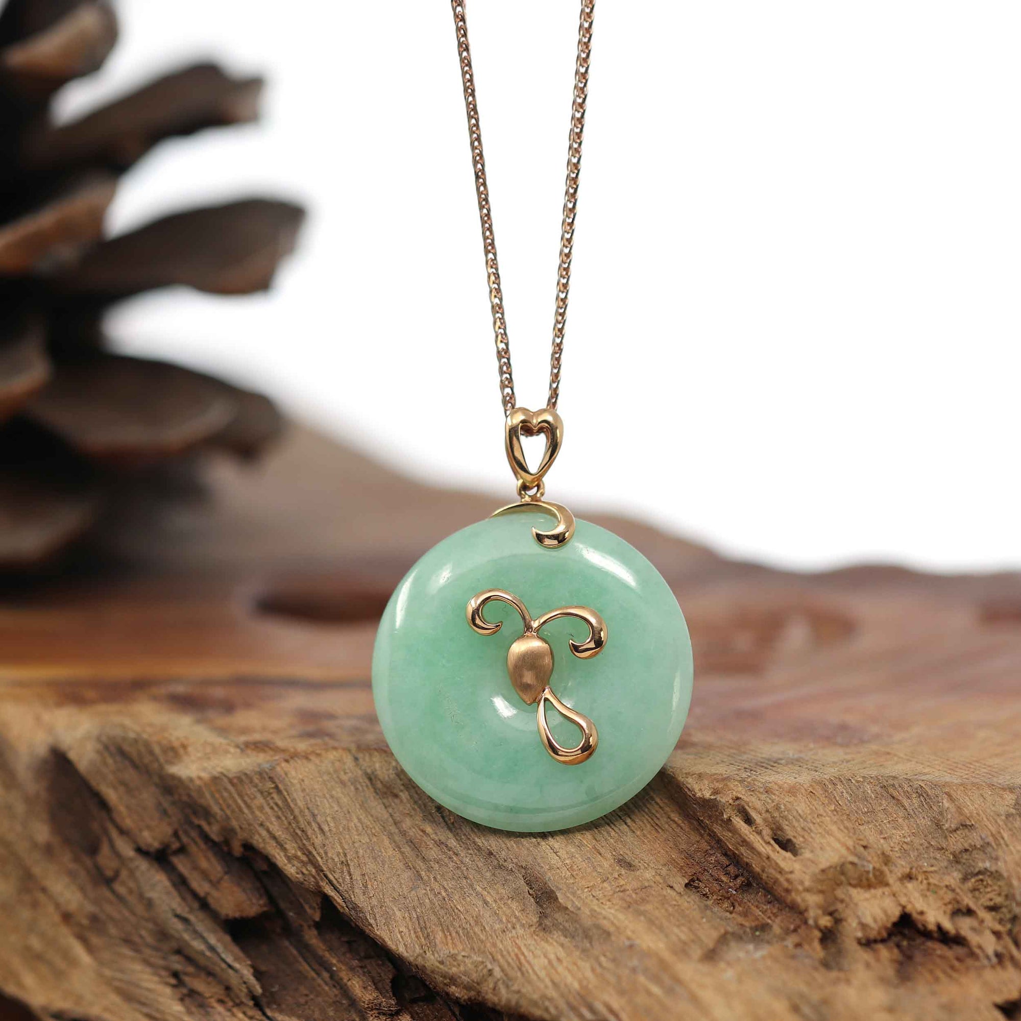 Baikalla Jewelry Jade Pendant Pendant Only 18k Rose Gold Genuine Burmese Jadeite Constellation (Aries) Necklace Pendant