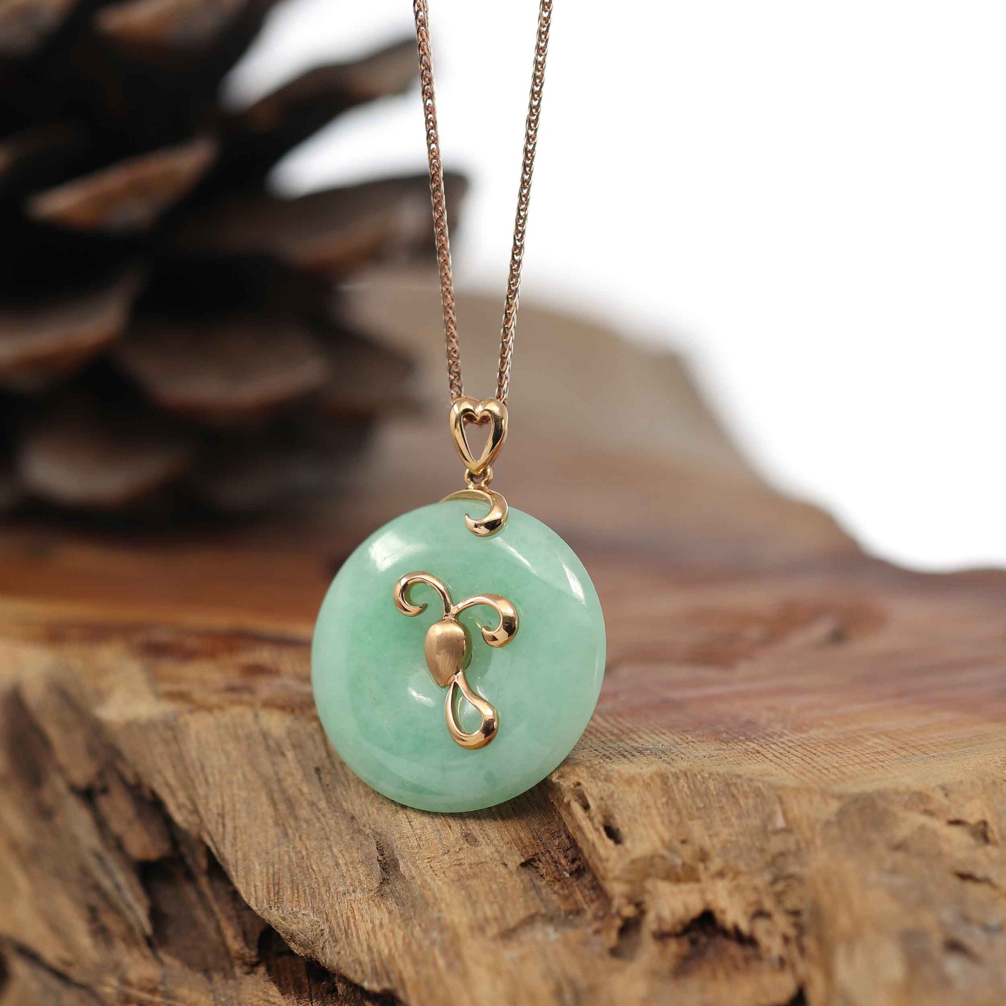 Baikalla Jewelry Jade Pendant 18k Rose Gold Genuine Burmese Jadeite Constellation (Aries) Necklace Pendant