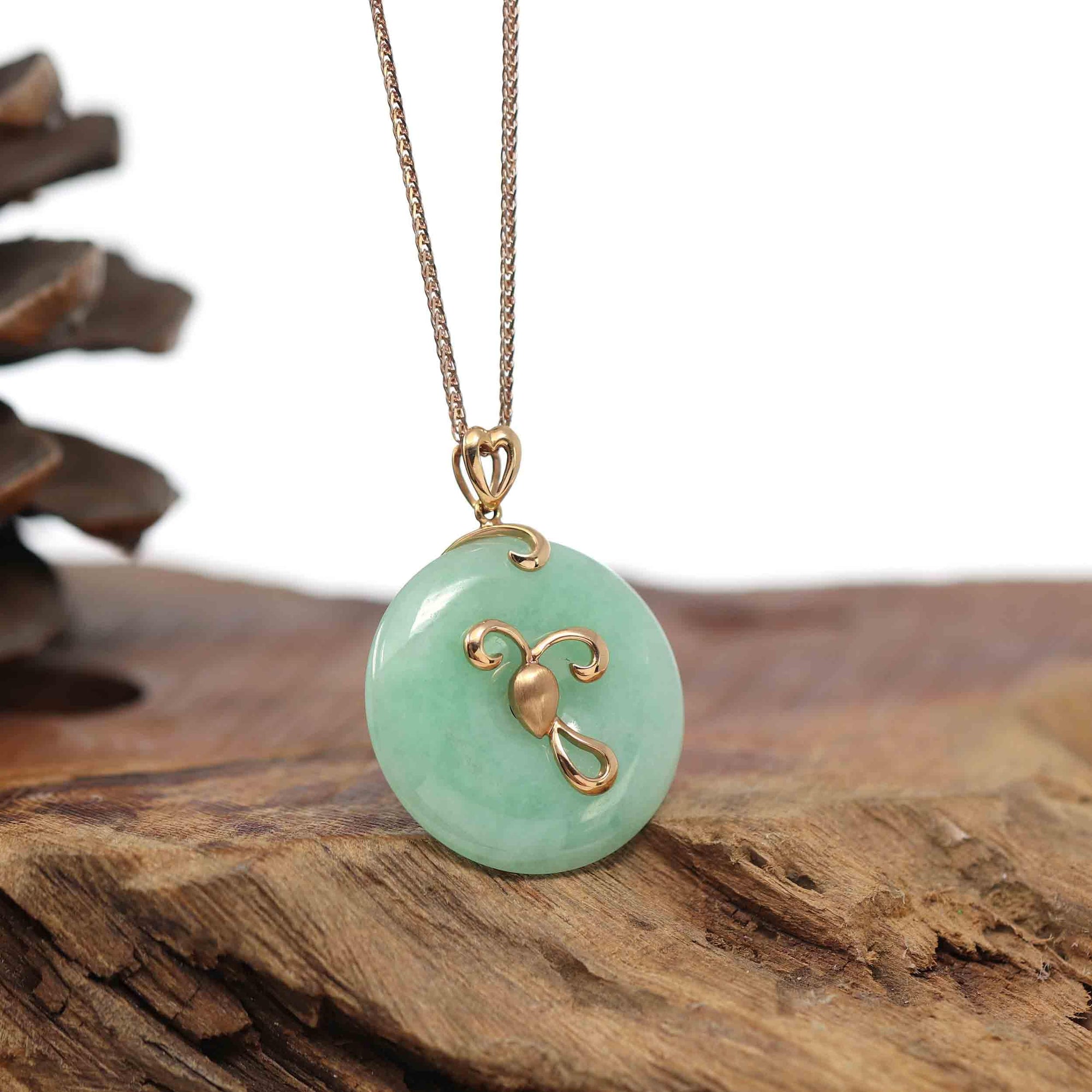 Baikalla Jewelry Jade Pendant 18k Rose Gold Genuine Burmese Jadeite Constellation (Aries) Necklace Pendant