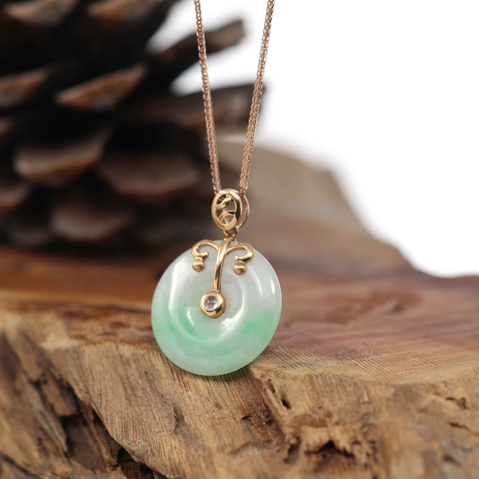 Baikalla Jewelry God Jadeite Necklace 18k Rose Gold Genuine Jadeite Constellation Horoscope (Libra) Necklace Pendant