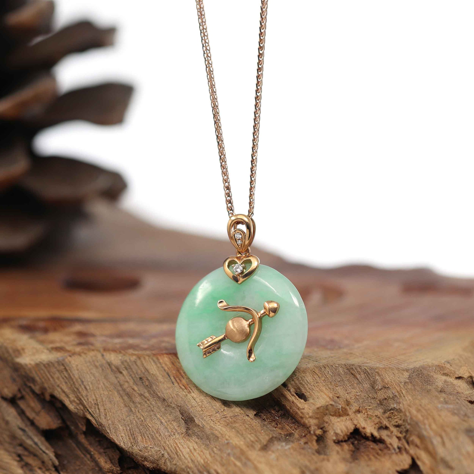 Baikalla Jewelry Gold Jadeite Pendant Pendant Only 18k Rose Gold Genuine Jadeite Constellation Horoscope (Sagittarius) Necklace Pendant With Diamonds