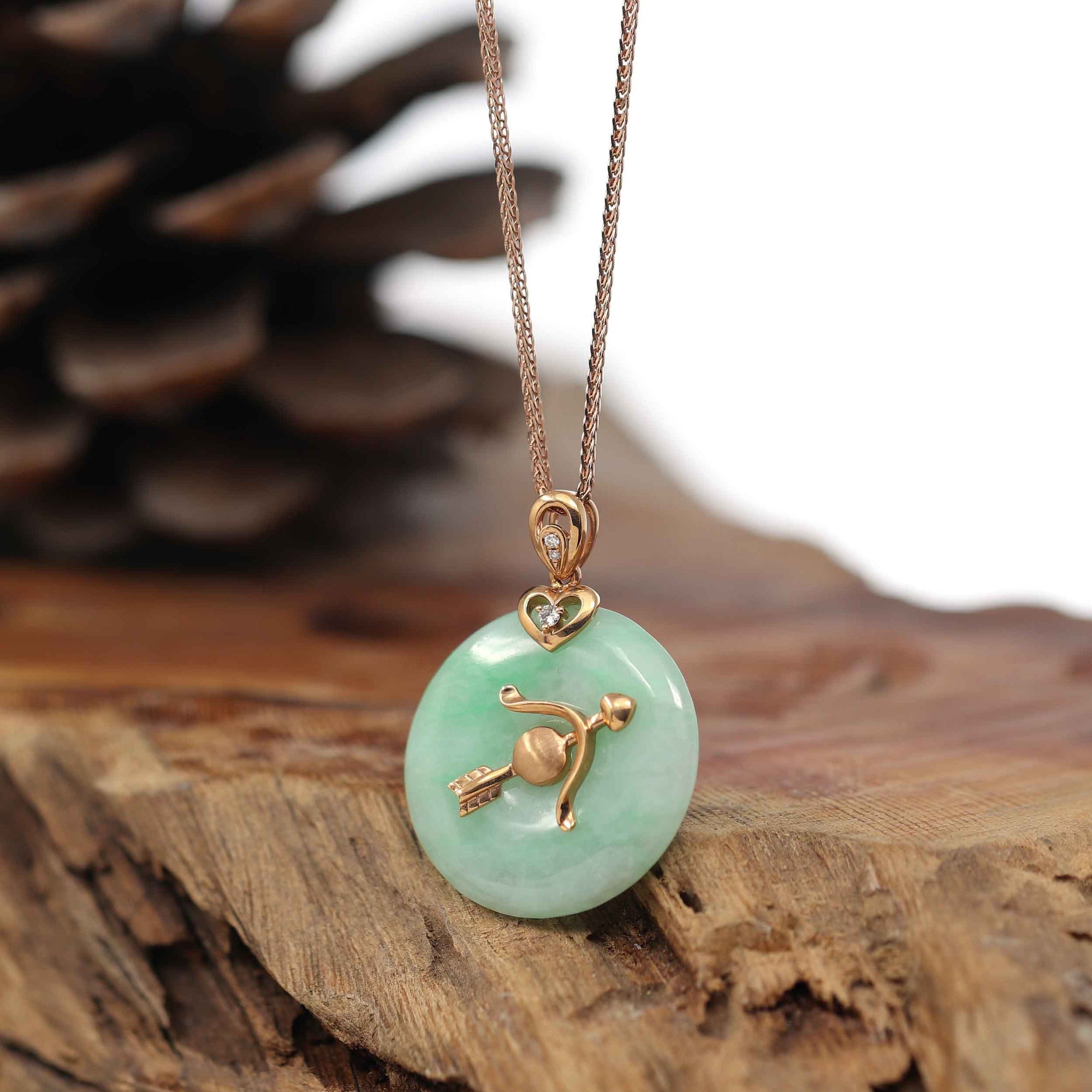 Baikalla Jewelry Gold Jadeite Pendant 18k Rose Gold Genuine Jadeite Constellation Horoscope (Sagittarius) Necklace Pendant With Diamonds