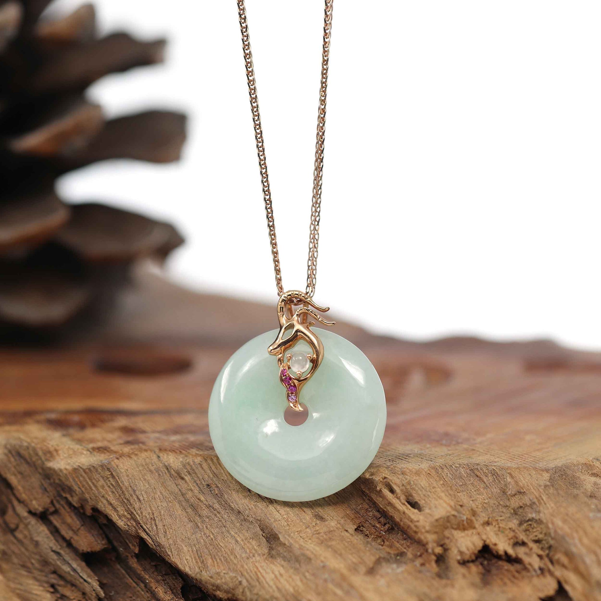 Baikalla Jewelry Gold Jadeite Pendant Pendant Only 18k Rose Gold Genuine Jadeite Horoscope Constellation (Capricorn) Necklace Pendant with Ruby