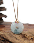 Baikalla Jewelry God Jadeite Necklace Pendant Only 18k Rose Gold Genuine Burmese Jadeite Constellation (Aquarius) Necklace Pendant with Diamonds & Ruby