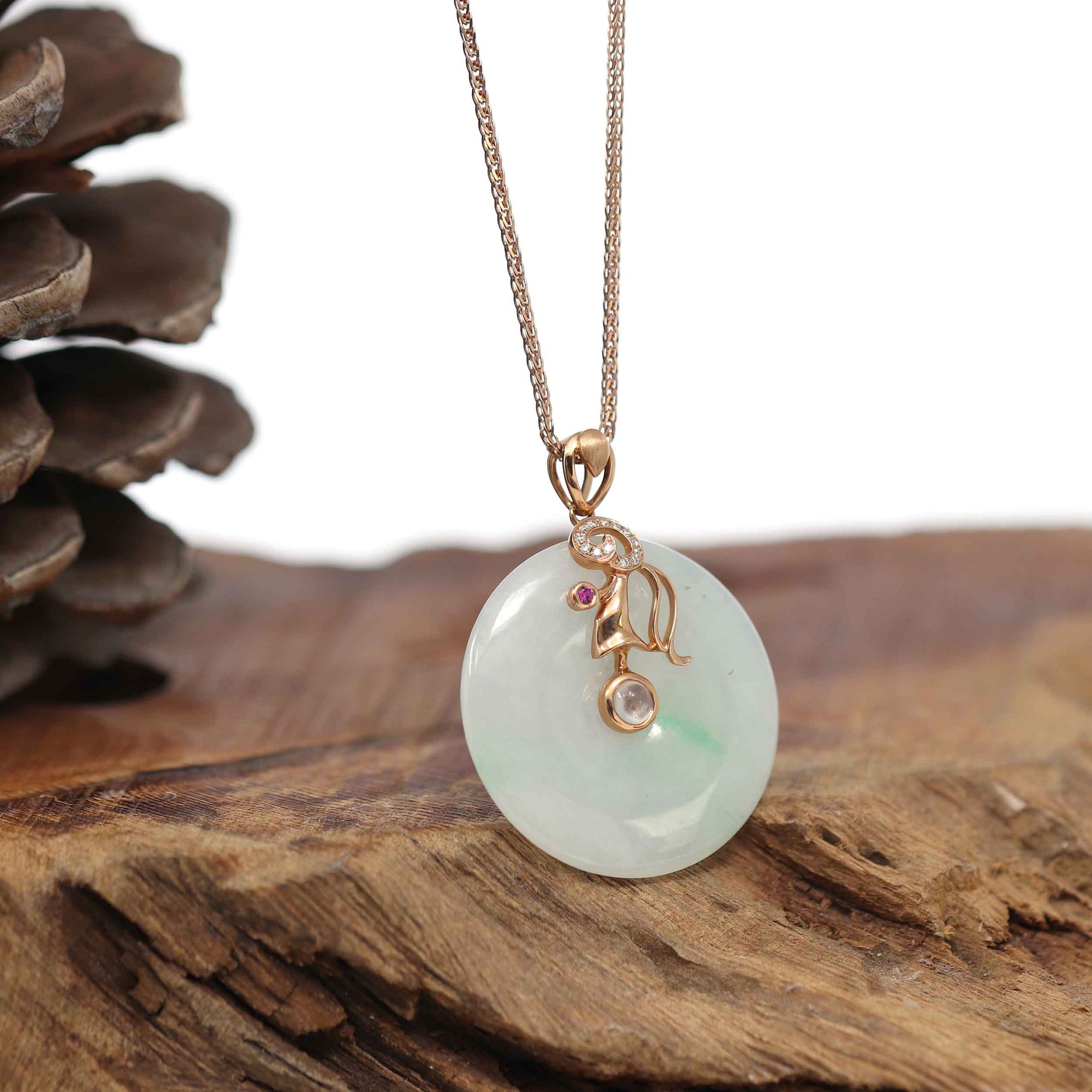 Baikalla Jewelry Gold Jadeite Necklace Copy of 18k Rose Gold Genuine Jadeite Constellation (Virgo) Necklace Pendant with Diamonds &amp; Ruby