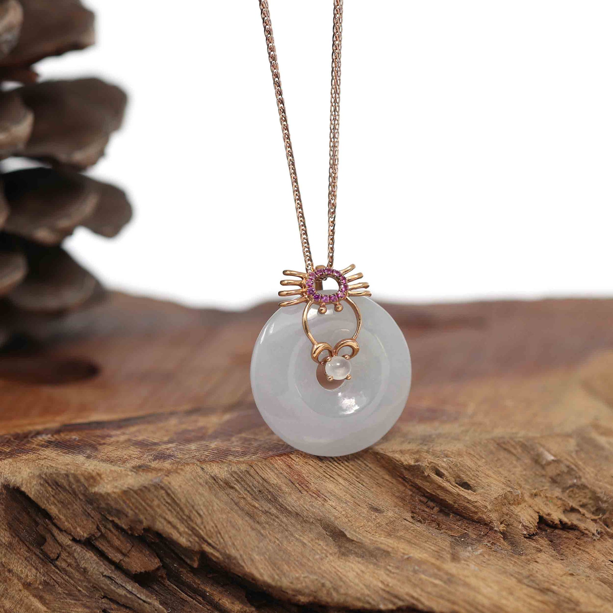 Baikalla Jewelry Gold Jadeite Pendant Pendant Only 18k Rose Gold Genuine Jade Jadeite Constellation Horoscope (Cancer) Necklace Pendant with Ruby