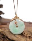 Baikalla Jewelry 18k Gold Jadeite Necklace Pendant Only Baikalla™ "Good Luck Birdie" 18k Rose Gold Genuine Burmese Jadeite Lucky Kou Kou Pendant Necklace With Ruby and Diamond