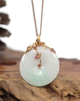 Baikalla Jewelry 18k Gold Jadeite Necklace Baikalla™ "Good Luck Birdie" 18k Rose Gold Genuine Burmese Jadeite Lucky Kou Kou Pendant Necklace With Ruby and Diamond