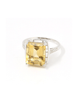 Baikalla Jewelry Gold Citrine Ring 18k White Gold Natural Emerald Cut Citrine Ring W/ Diamonds