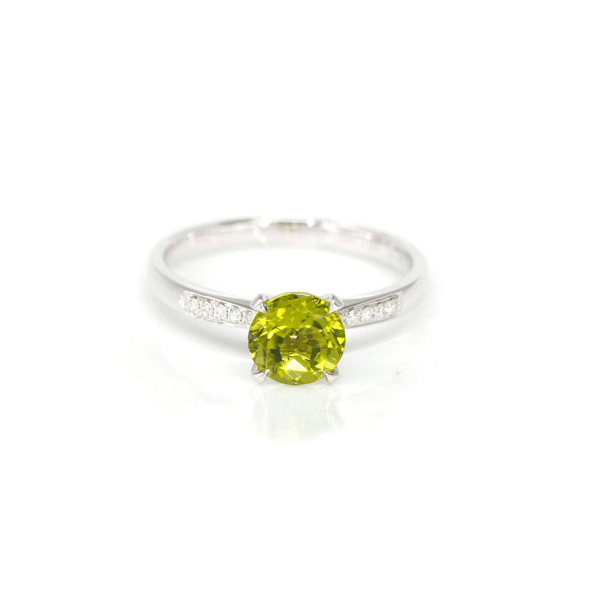 Baikalla Jewelry 18k Gold Peridot Ring Baikalla™ 14k White Gold Natural Round Brilliant Peridot Diamond Anniversary Ring 