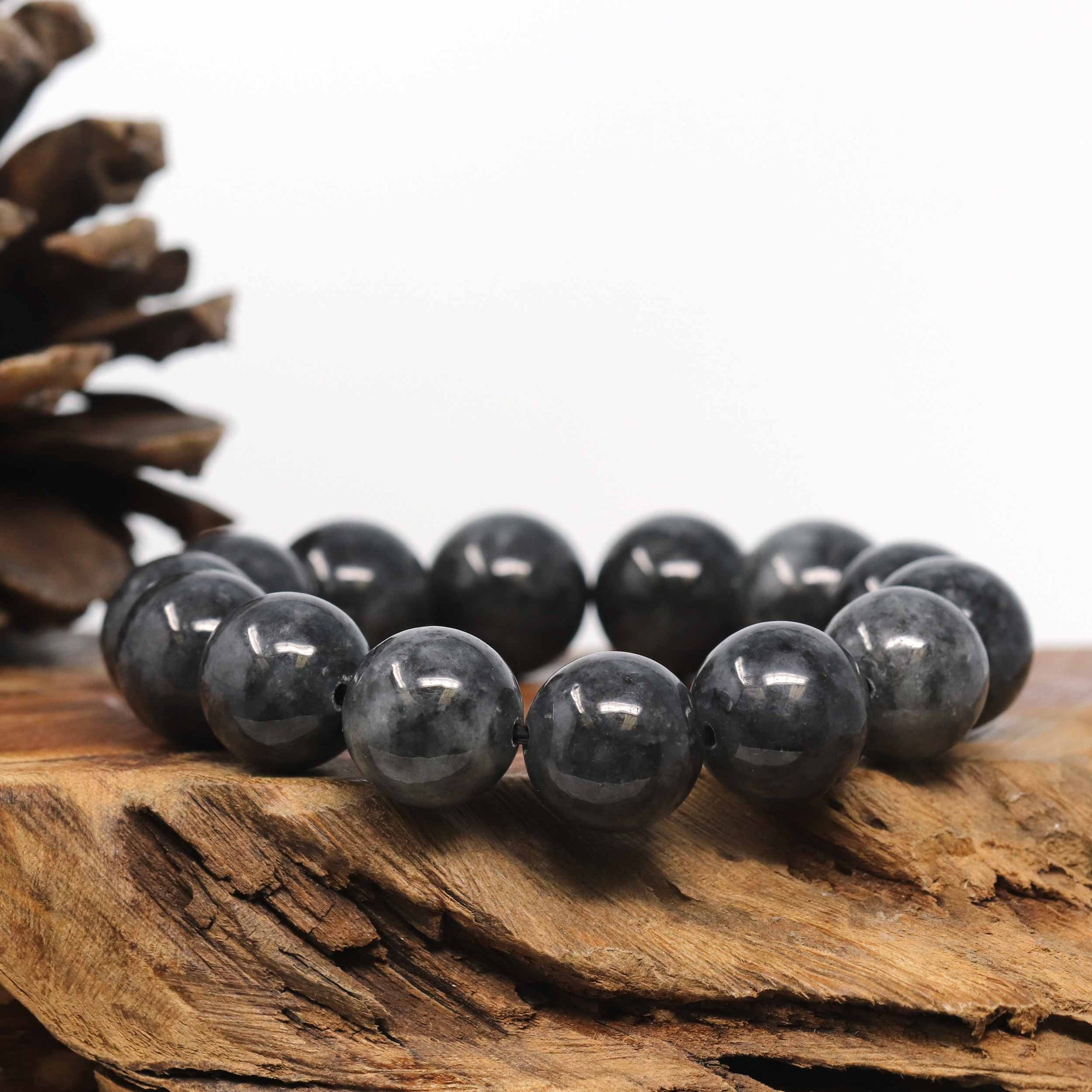 Baikalla Jewelry jade beads bracelet Baikalla WuJi "乌鸡" Black & Grey Jadeite Jade Large Round Beads Men's Bracelet (15 & 13mm)