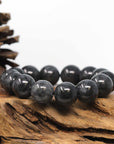 Baikalla Jewelry jade beads bracelet Baikalla WuJi "乌鸡" Black & Grey Jadeite Jade Large Round Beads Men's Bracelet (15 & 13mm)