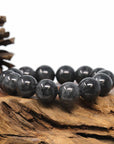 Baikalla Jewelry jade beads bracelet Baikalla WuJi "乌鸡" Black & Grey Jadeite Jade Large Round Beads Men's Bracelet (15 & 13mm)