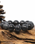 Baikalla Jewelry jade beads bracelet Baikalla WuJi "乌鸡" Black & Grey Jadeite Jade Large Round Beads Men's Bracelet (15 & 13mm)