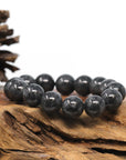 Baikalla Jewelry jade beads bracelet Baikalla WuJi "乌鸡" Black & Grey Jadeite Jade Large Round Beads Men's Bracelet (15 & 13mm)