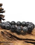 Baikalla Jewelry jade beads bracelet Baikalla WuJi "乌鸡" Black & Grey Jadeite Jade Large Round Beads Men's Bracelet (15 & 13mm)