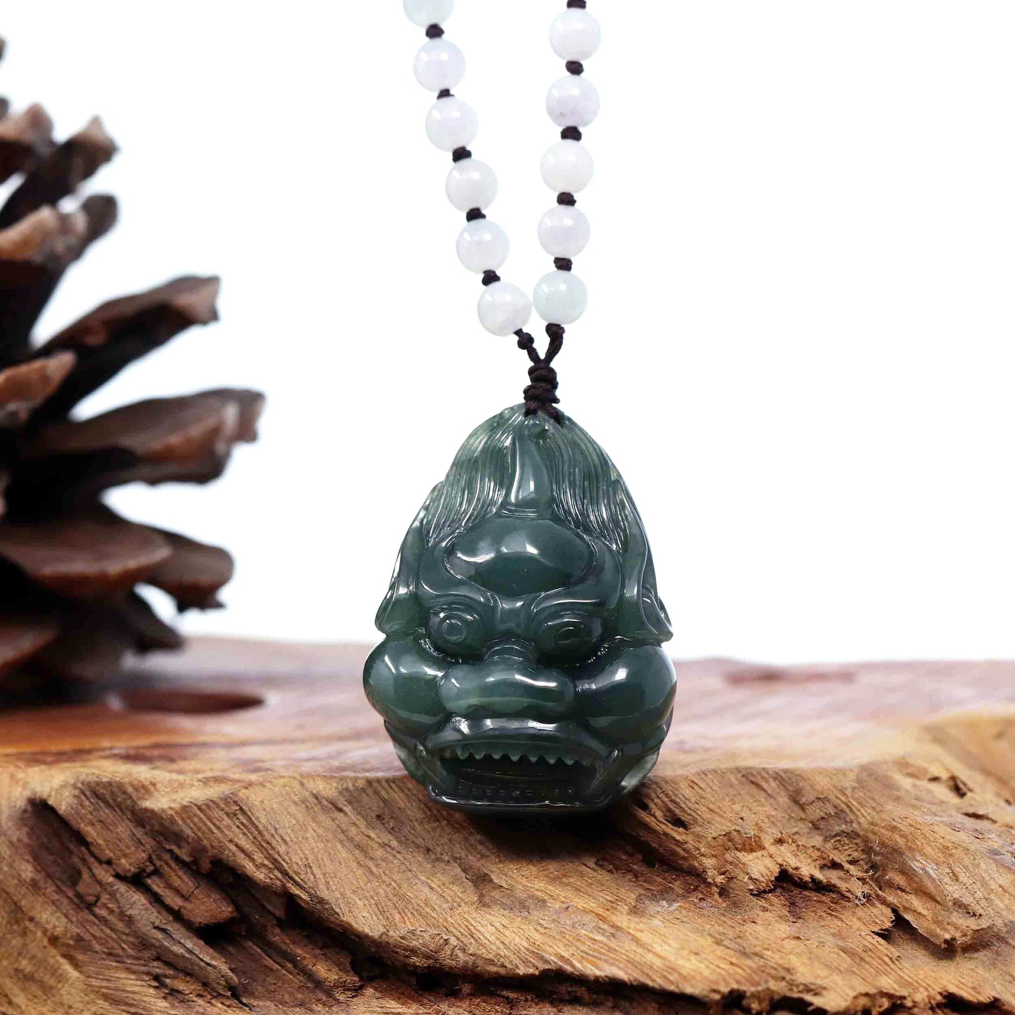 Baikalla Jewelry Jade Carving Necklace Baikalla™ "Fu Dog" (Guardian Lion) Natural Blue Green Jadeite Jade Necklace Collectibles