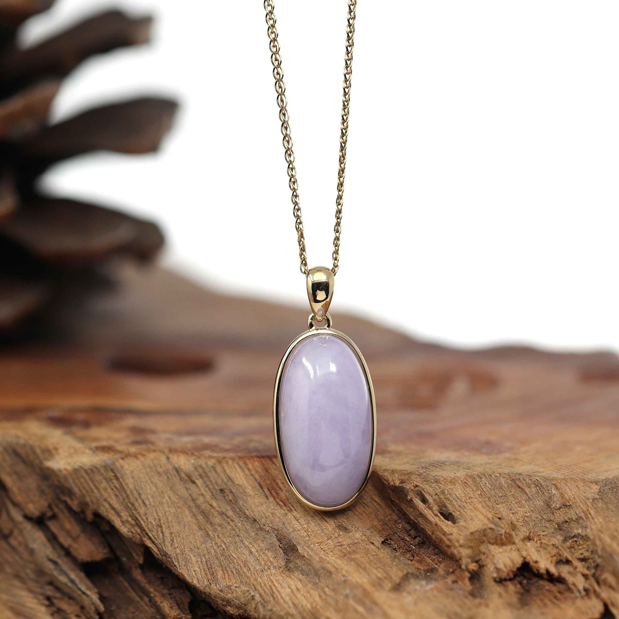 Baikalla Jewelry Lavender Jadeite Necklace 14K Gold Natural Lavender Burmese Jadeite Cabochon Necklace