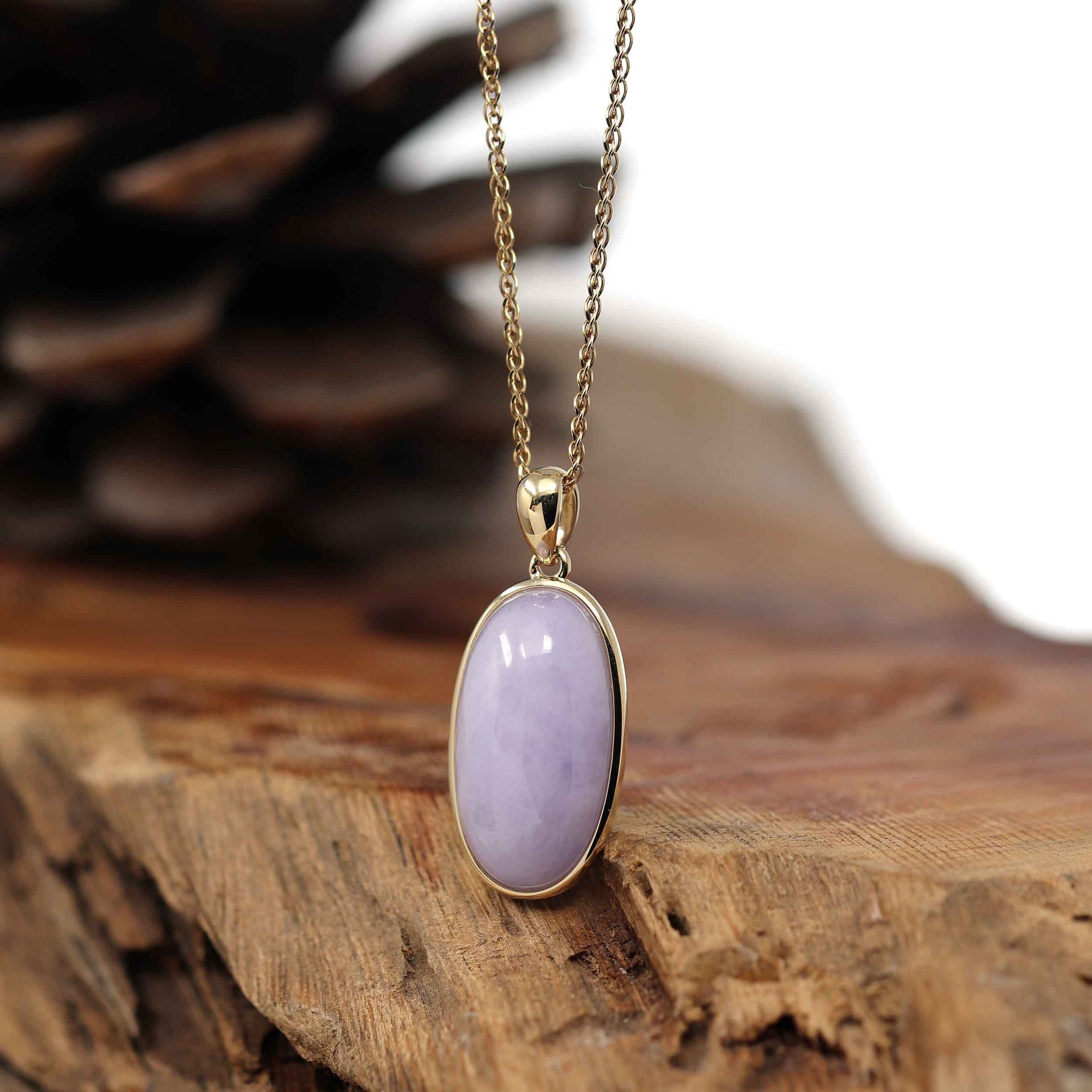 Baikalla Jewelry Lavender Jadeite Necklace 14K Gold Natural Lavender Burmese Jadeite Cabochon Necklace