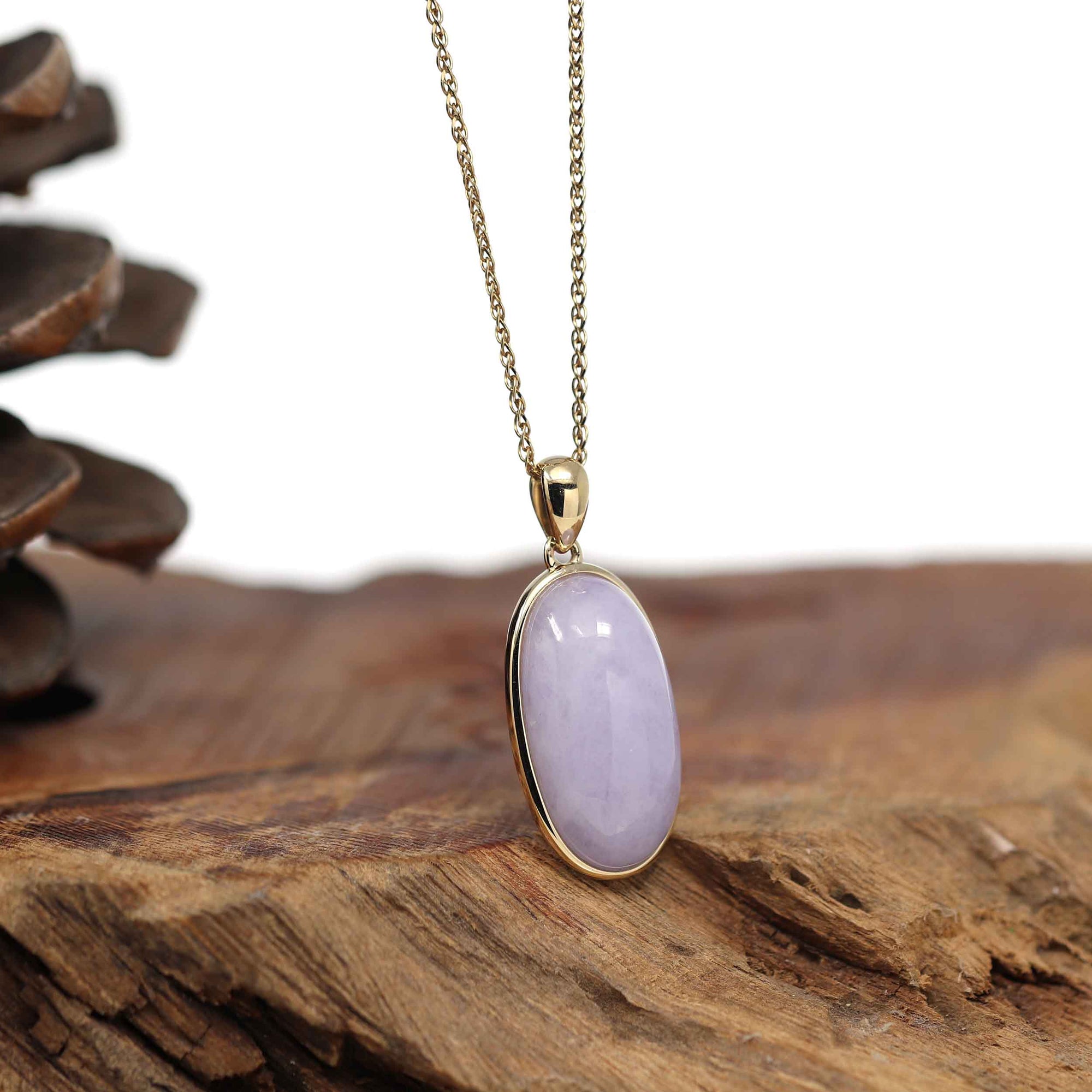 Baikalla Jewelry Lavender Jadeite Necklace 14K Gold Natural Lavender Burmese Jadeite Cabochon Necklace