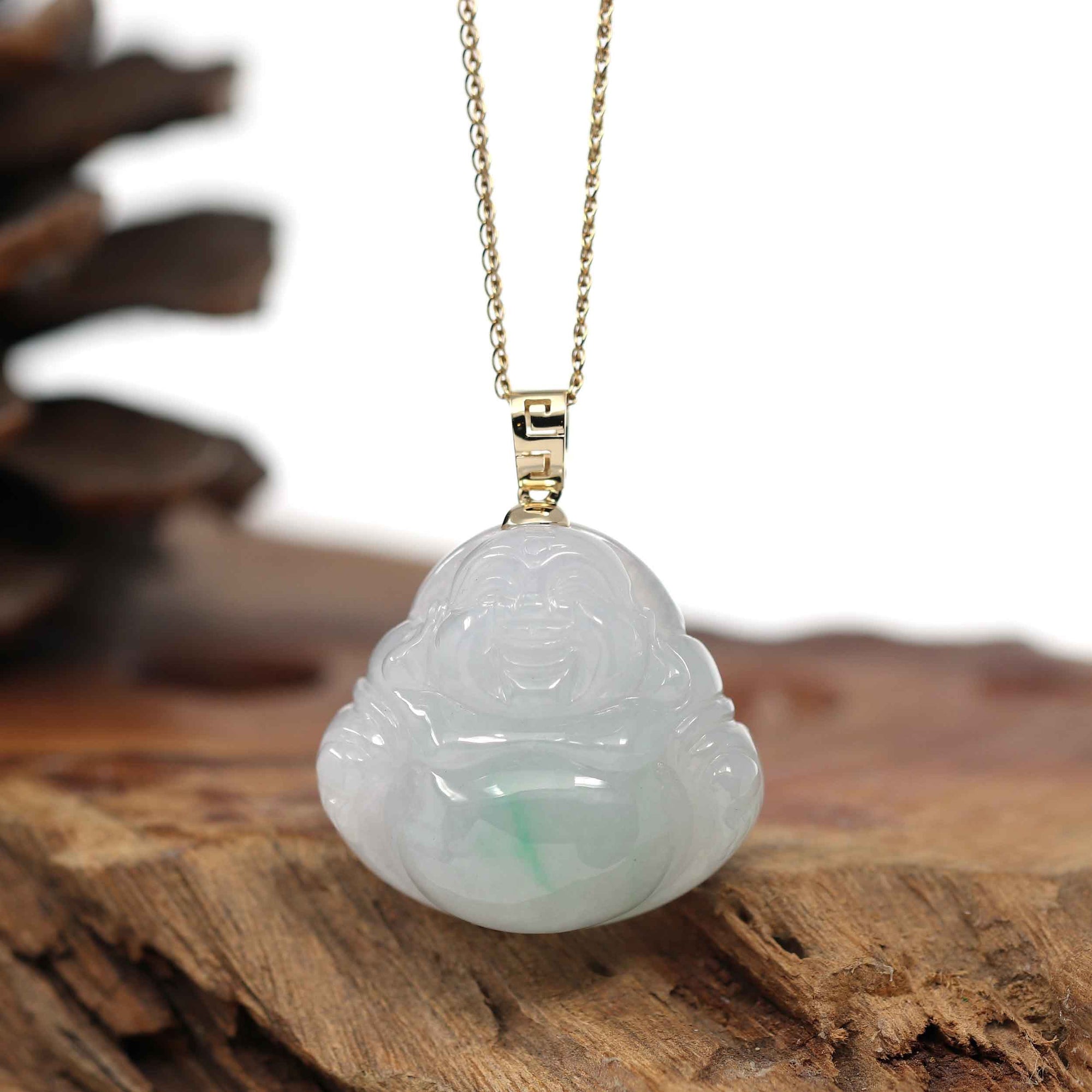 Baikalla Jewelry Gold Jade Buddha Pendant Only Baikalla &quot;Laughing Buddha&quot; 14k Gold Genuine White Green Jadeite Jade