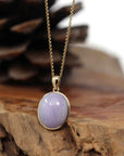 Baikalla Jewelry Lavender Jadeite Necklace 14K Gold Natural Lavender Burmese Jadeite Cabochon Necklace