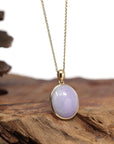 Baikalla Jewelry Lavender Jadeite Necklace 14K Gold Natural Lavender Burmese Jadeite Cabochon Necklace