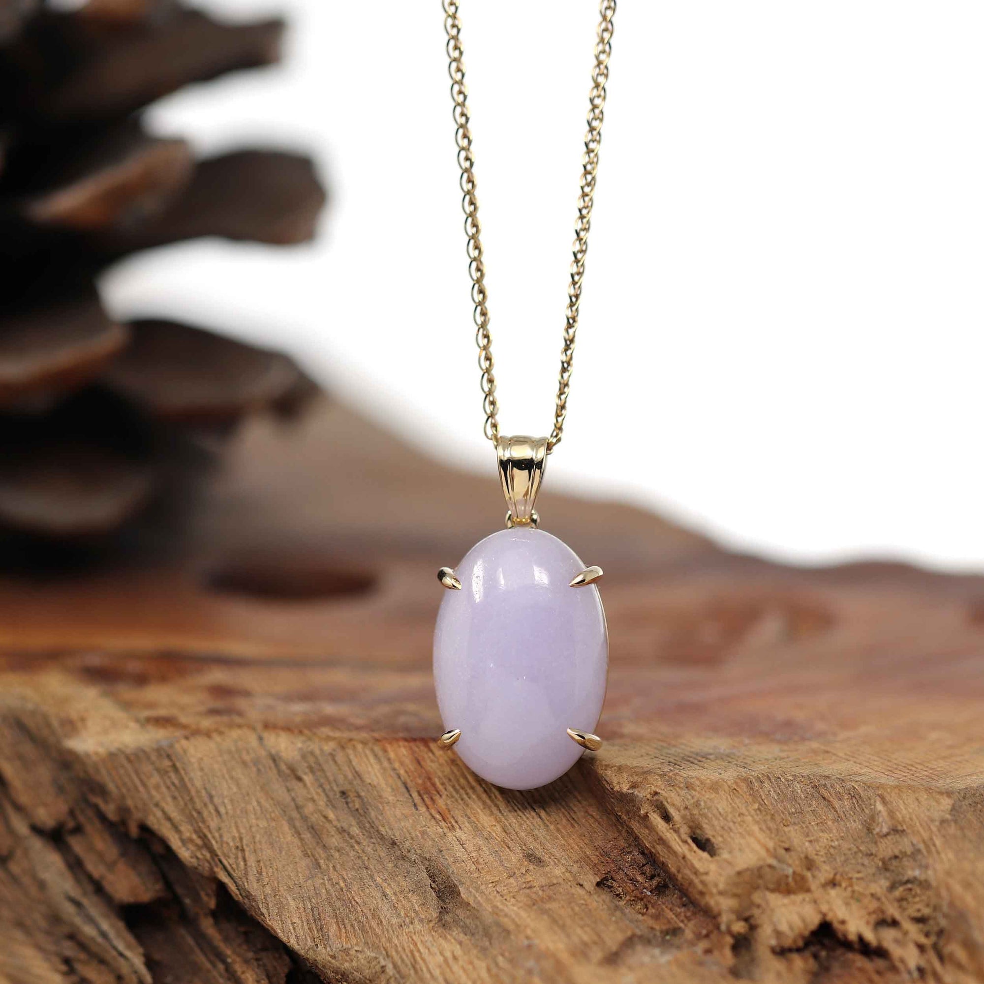 Baikalla Jewelry Lavender Jadeite Necklace 14K Gold Natural Lavender Burmese Jadeite Cabochon Necklace