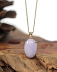 Baikalla Jewelry Lavender Jadeite Necklace 14K Gold Natural Lavender Burmese Jadeite Cabochon Necklace