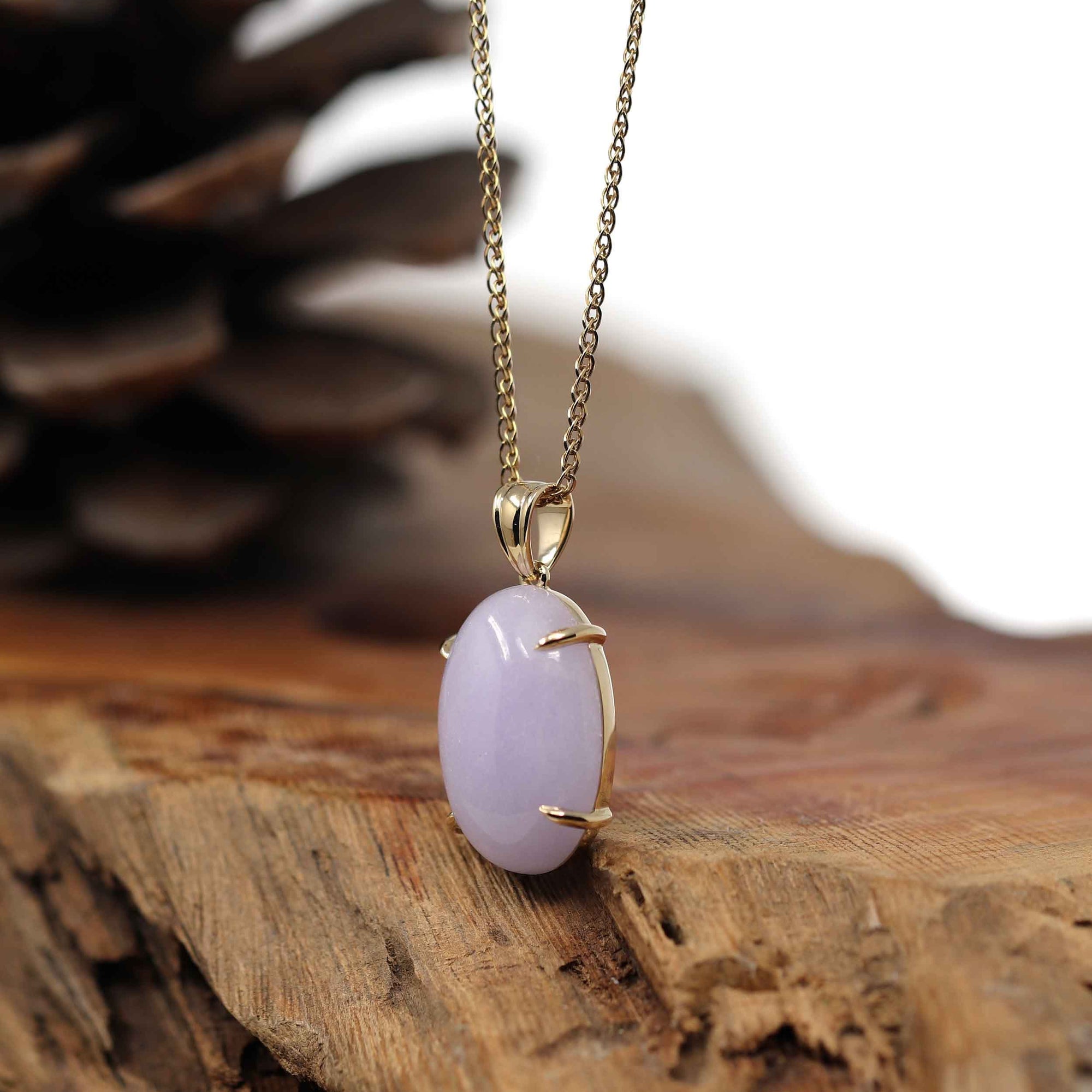 Baikalla Jewelry Lavender Jadeite Necklace 14K Gold Natural Lavender Burmese Jadeite Cabochon Necklace