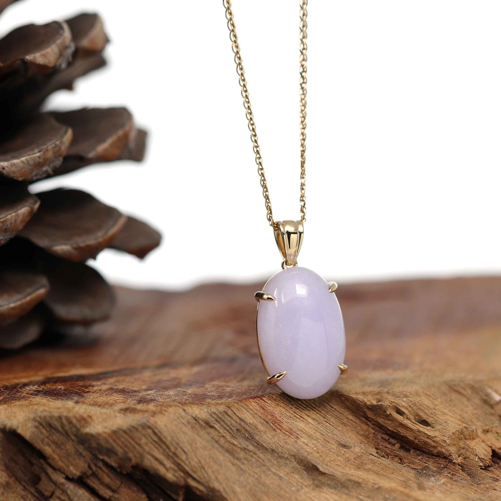 Baikalla Jewelry Lavender Jadeite Necklace 14K Gold Natural Lavender Burmese Jadeite Cabochon Necklace