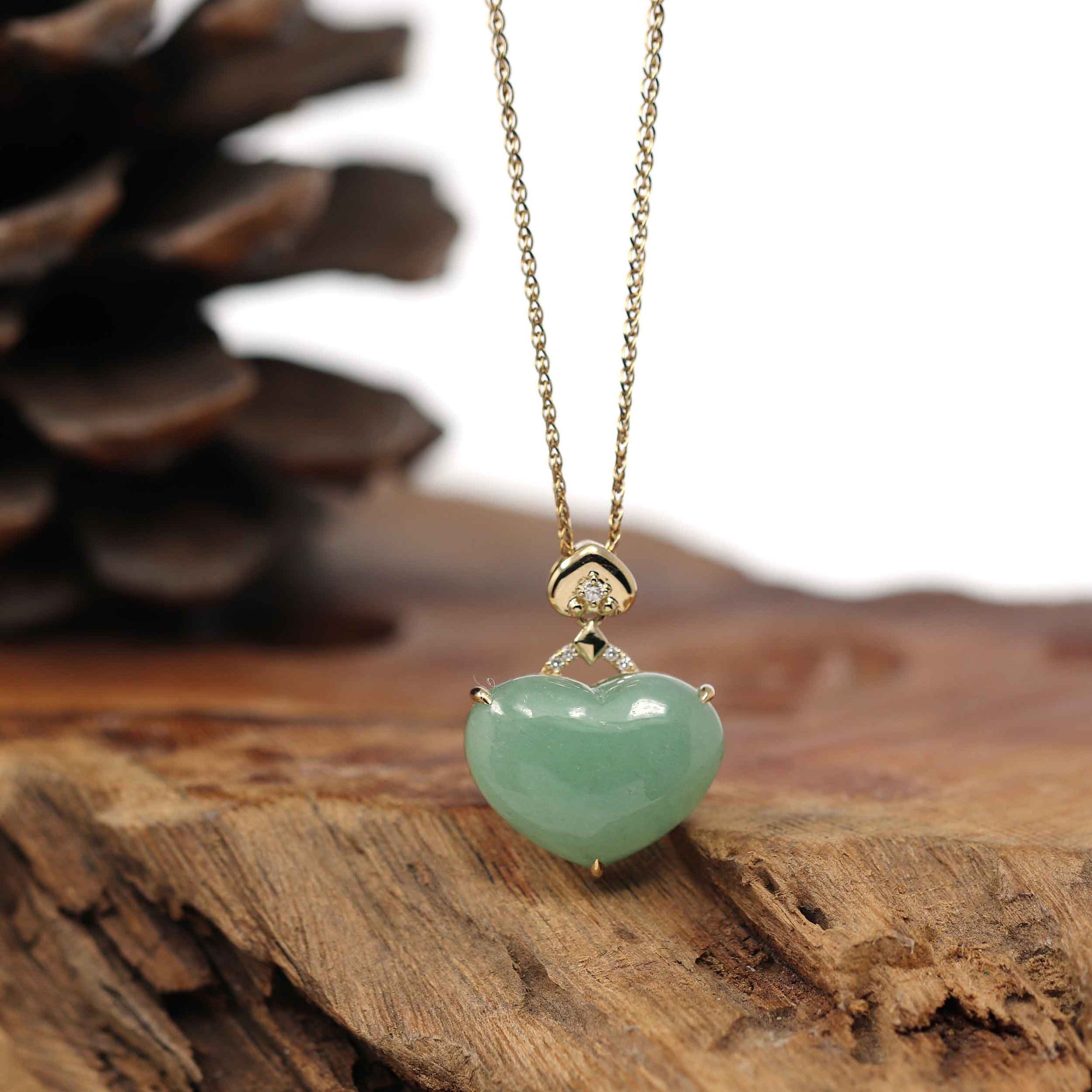 Baikalla Jewelry 18k Gold Jadeite Necklace Pendant Only Baikalla 14K Yellow Gold Genuine Burmese Green Jadeite Jade Heart Pendant with VS1 Diamonds