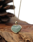 Baikalla Jewelry 18k Gold Jadeite Necklace Baikalla 14K Yellow Gold Genuine Burmese Green Jadeite Jade Heart Pendant