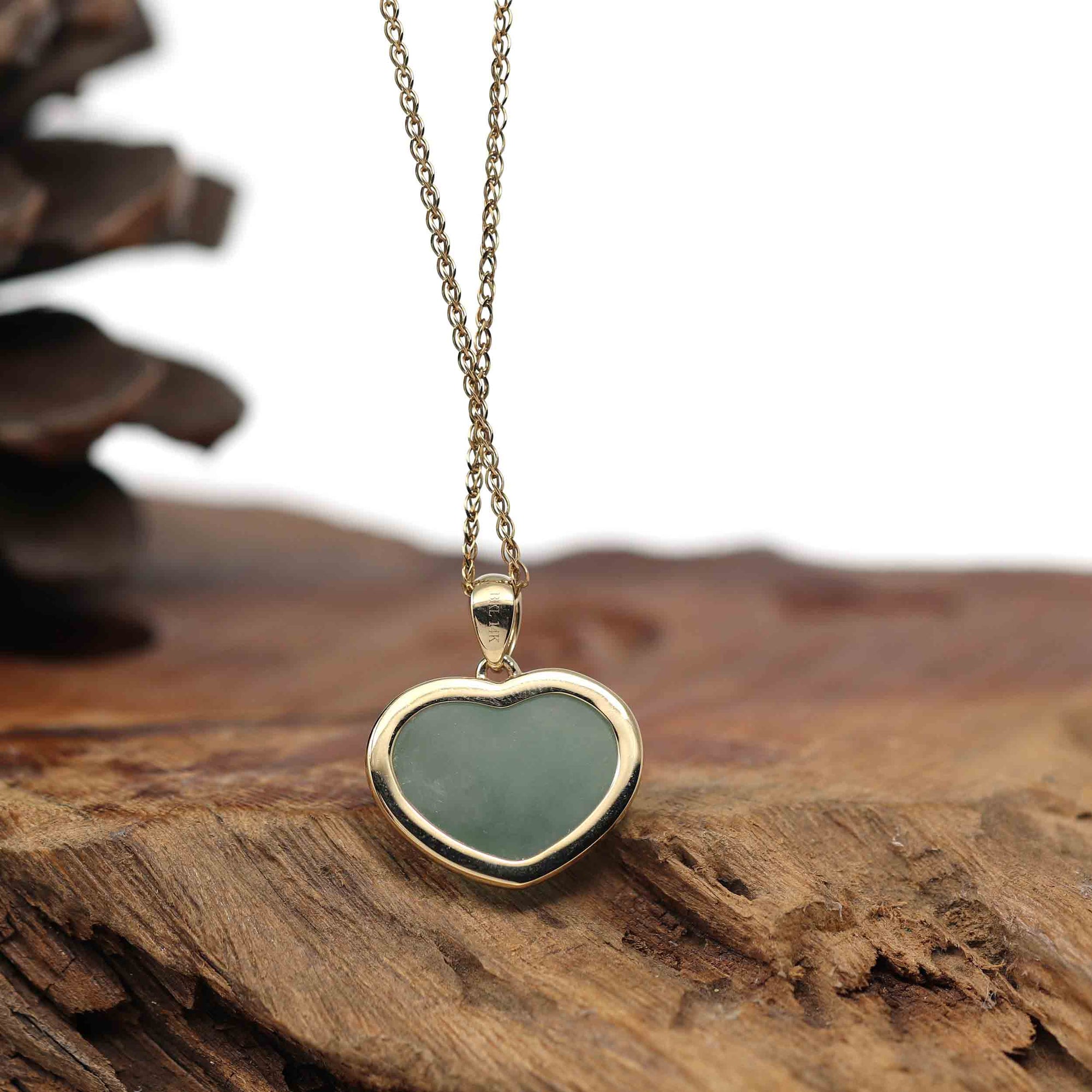 Baikalla Jewelry 18k Gold Jadeite Necklace Baikalla 14K Yellow Gold Genuine Burmese Green Jadeite Jade Heart Pendant