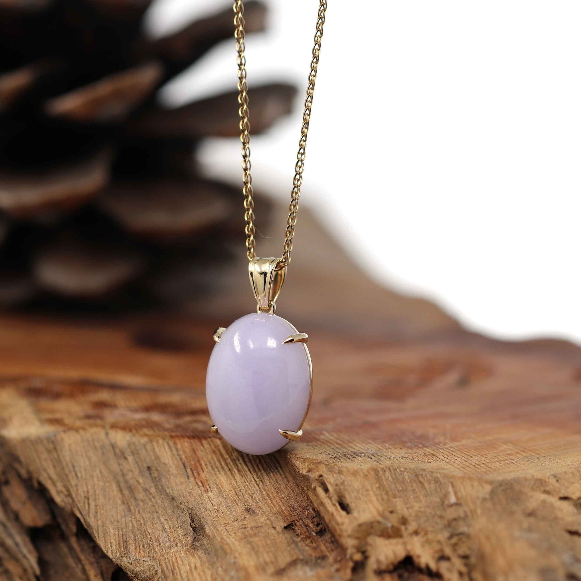 Baikalla Jewelry Lavender Jadeite Necklace 14K Gold Natural Lavender Burmese Jadeite Cabochon Necklace