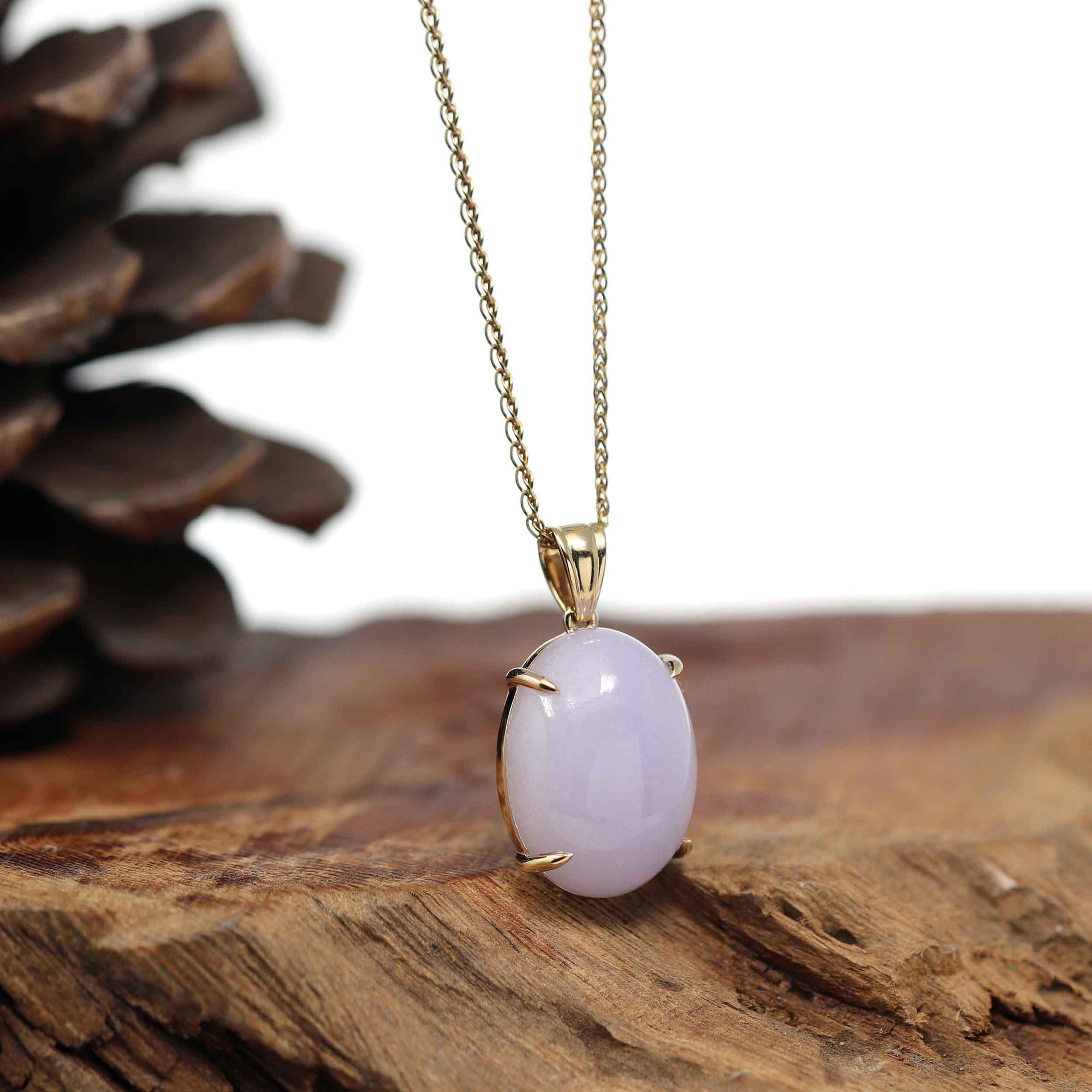 Baikalla Jewelry Lavender Jadeite Necklace 14K Gold Natural Lavender Burmese Jadeite Cabochon Necklace