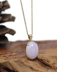 Baikalla Jewelry Lavender Jadeite Necklace 14K Gold Natural Lavender Burmese Jadeite Cabochon Necklace